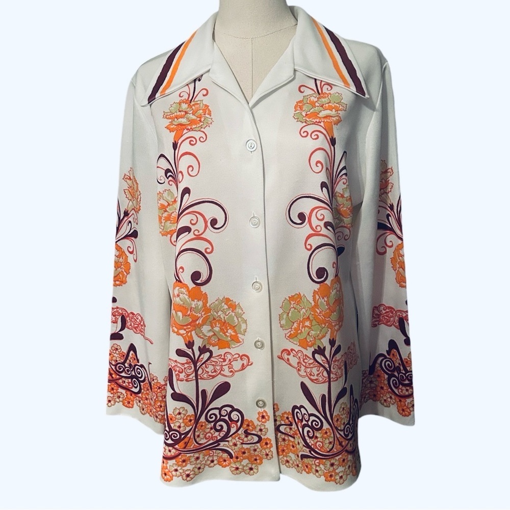 1960s Print Masters California Blouse Mod Button-Front Shirt Retro Psychedelic - Picture 2 of 9